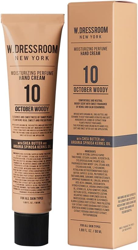 W.Dressroom Moisturizing Hand Cream for Dry Hands, Non-Greasy, Quick-Absorbing Korean Hand Lotion, Travel Size 1.69 fl oz (50 ml), No.10 October Woody Scent