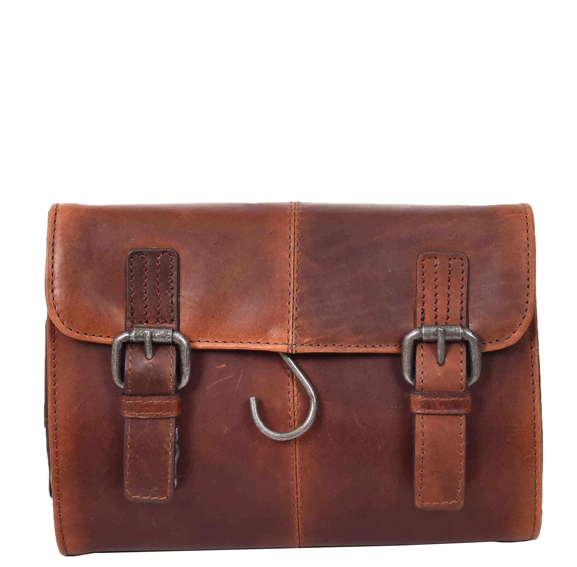 HLG22 - Neceser colgante de piel auténtica para aseo o aseo, Tan, S, Bolsa de lavado