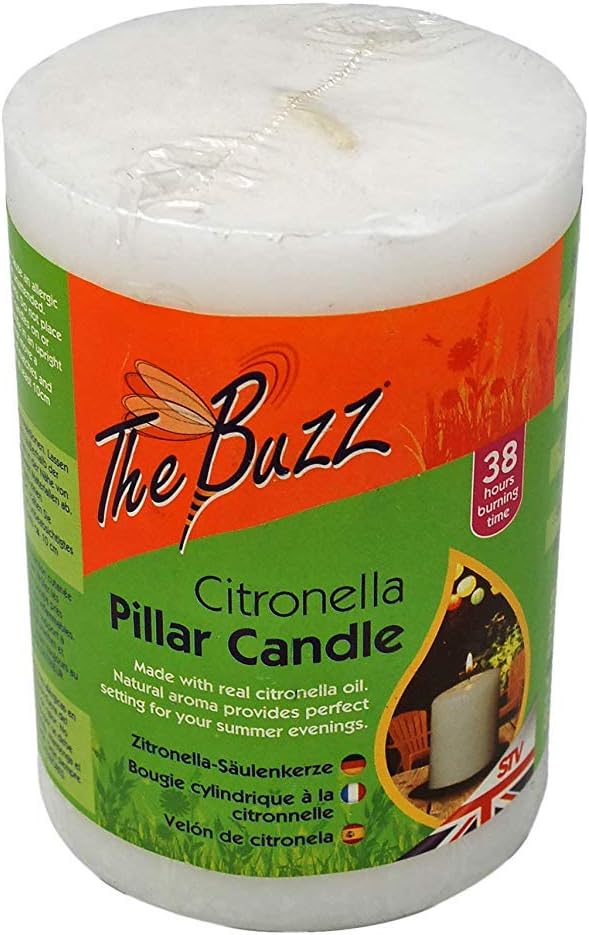 2 x The Buzz Citronella Pillar Candle (38 Hours Burn Time for Outdoor, Garden Use) Amazon.co