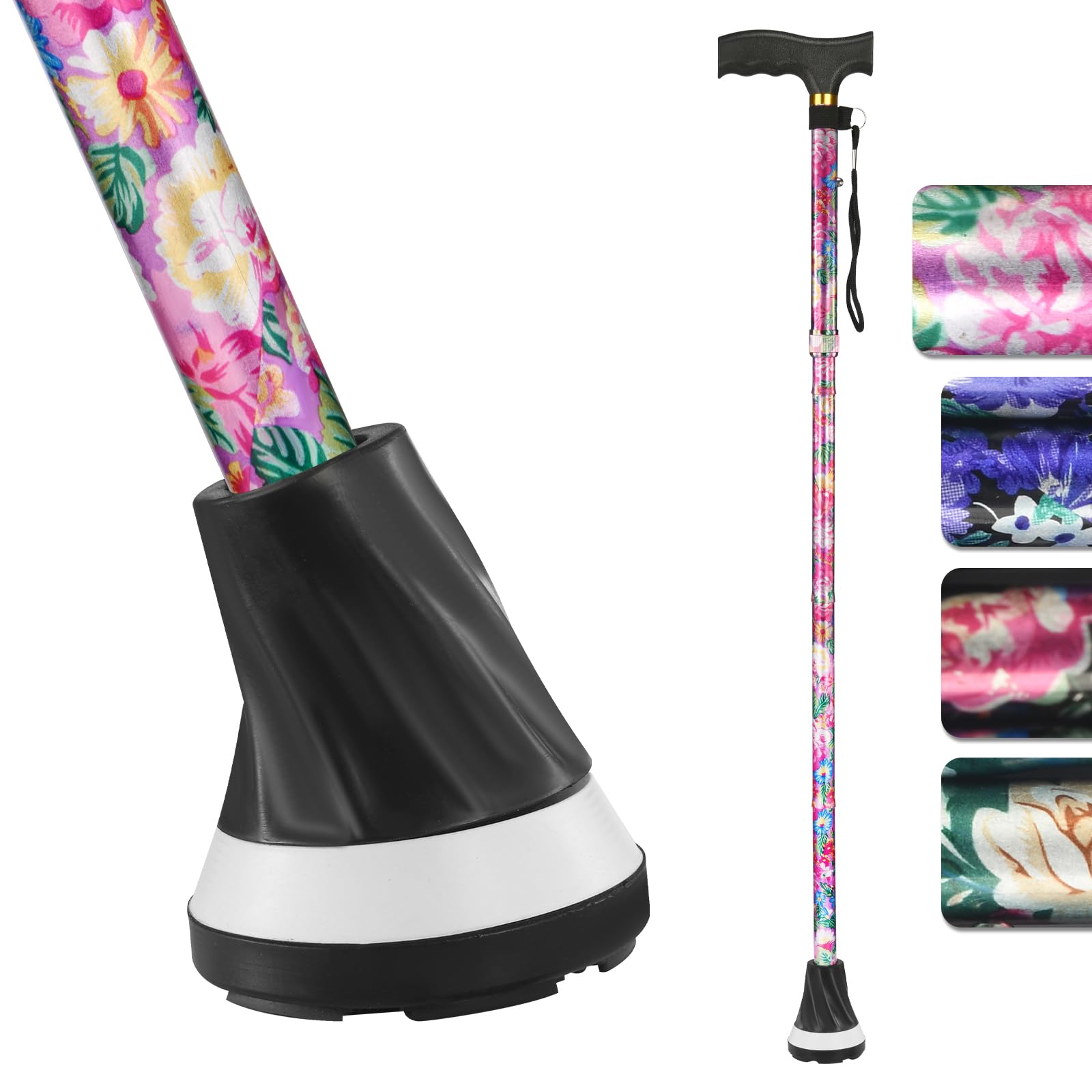 PANZHENG All Terrain Walking Cane for Man/Woman - Adjustable Shock Absorption Cane with Floral Surface Print, Canes for Women, Canes for Women for