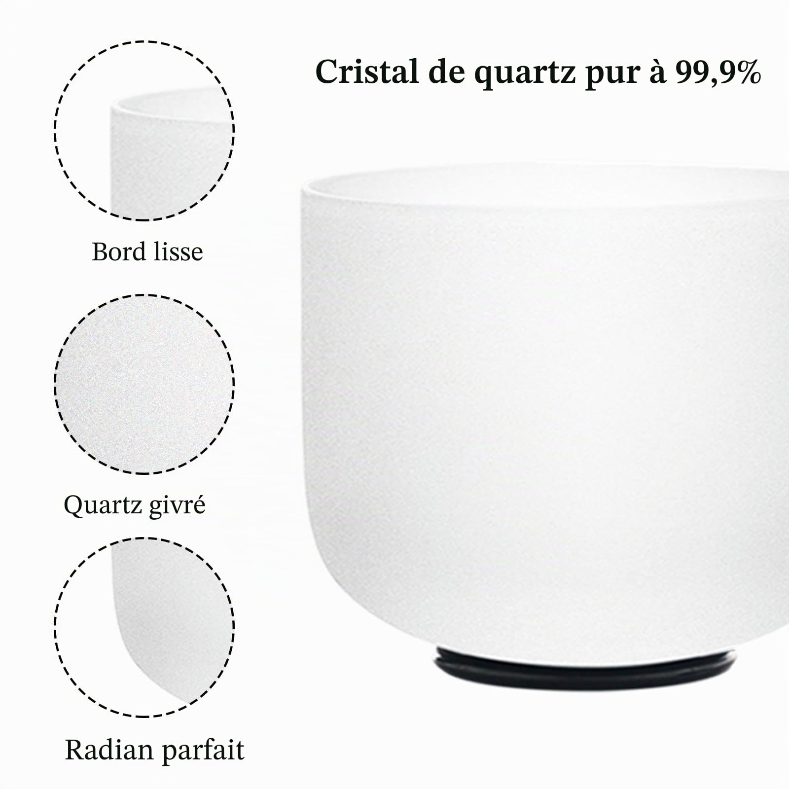KVKA Bol Chantant en Cristal 10 Pouces (25,4 cm) - 432Hz C Note Quartz Naturel Harmonise les Chakras - pour Méditation, Yoga, Thérapie Sonore - Inclut Maillet, Sac de Transport et O-Ring