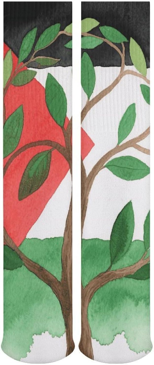 5-Pack Knee High Socks, 15.7 Inch Breathable Casual Socks Tree of Life Palestinian Flag Stockings for Men Women
