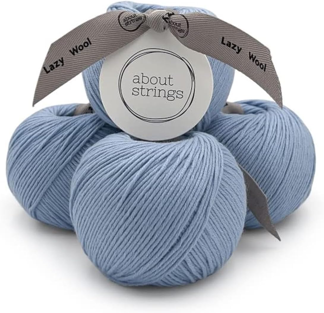About Strings Lazy Wool - Soft Merino Cotton Blend Yarn, DK Light Worsted Weight, Machine Washable, Non-Itchy, 4 Pack (436 Total Yards), 25 Vibrant Colors for Knitting & Crochet (Cream)