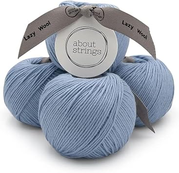 Lazy Wool - Soft Merino Cotton Blend Yarn, DK Light Worsted Weight, Machine Washable, Non-Itchy, 4 Pack 436 Total Yards, 25 Vibrant Colors for Knitting & Crochet Cloud