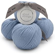 Lazy Wool - Soft Merino Cotton Blend Yarn, DK Light Worsted Weight, Machine Washable, Non-Itchy, 4 Pack 436 Total Yards, 25 Vibrant Colors for Knitting & Crochet Cloud