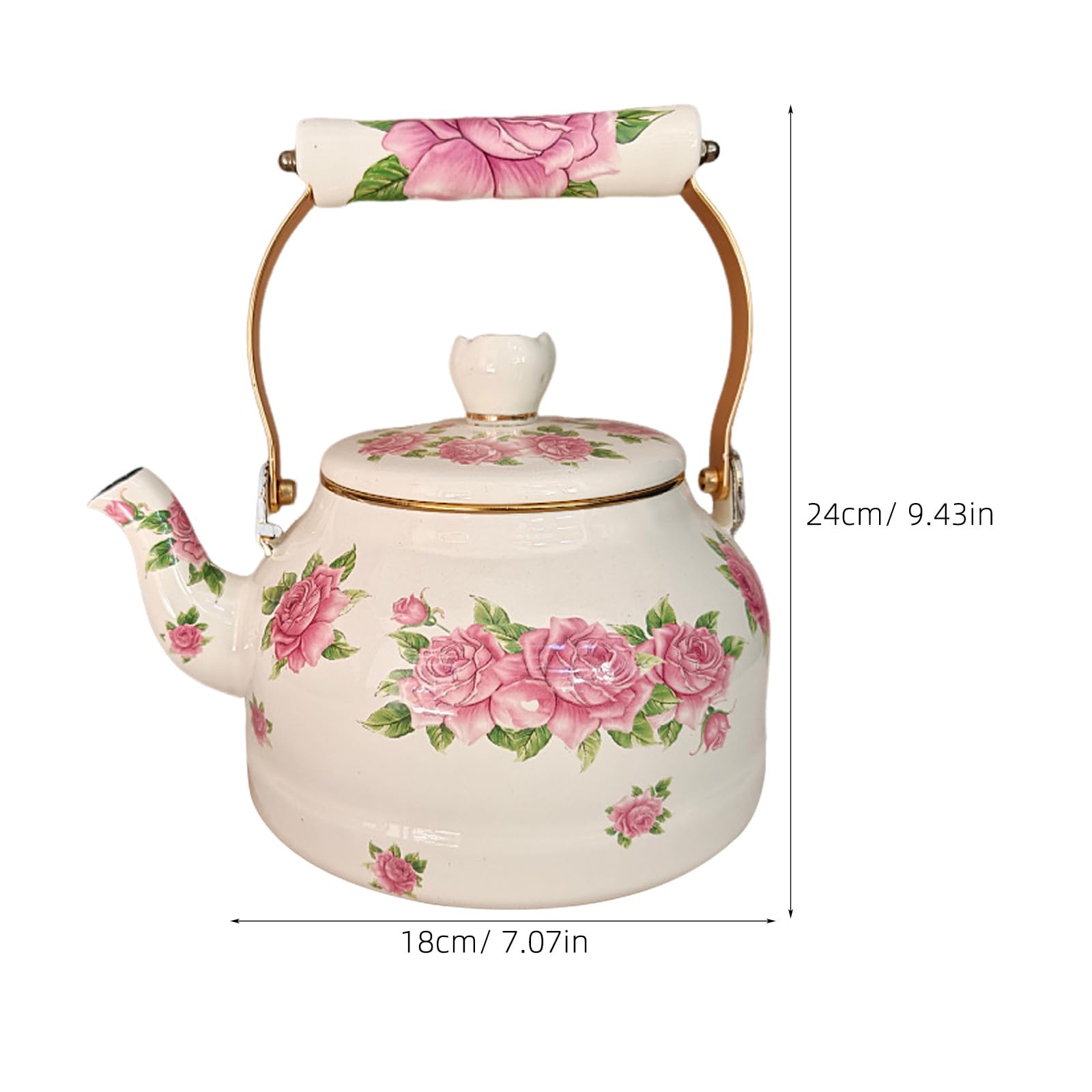 SOLUSTRE Czajnik emaliowany Farmhouse, dzbanek na wodę w stylu vintage z kwiatowym wzorem, przenośny czajnik 2,7 l w stylu retro do parzenia herbaty ziołowej i kawy, do kuchenki indukcyjnej jako
