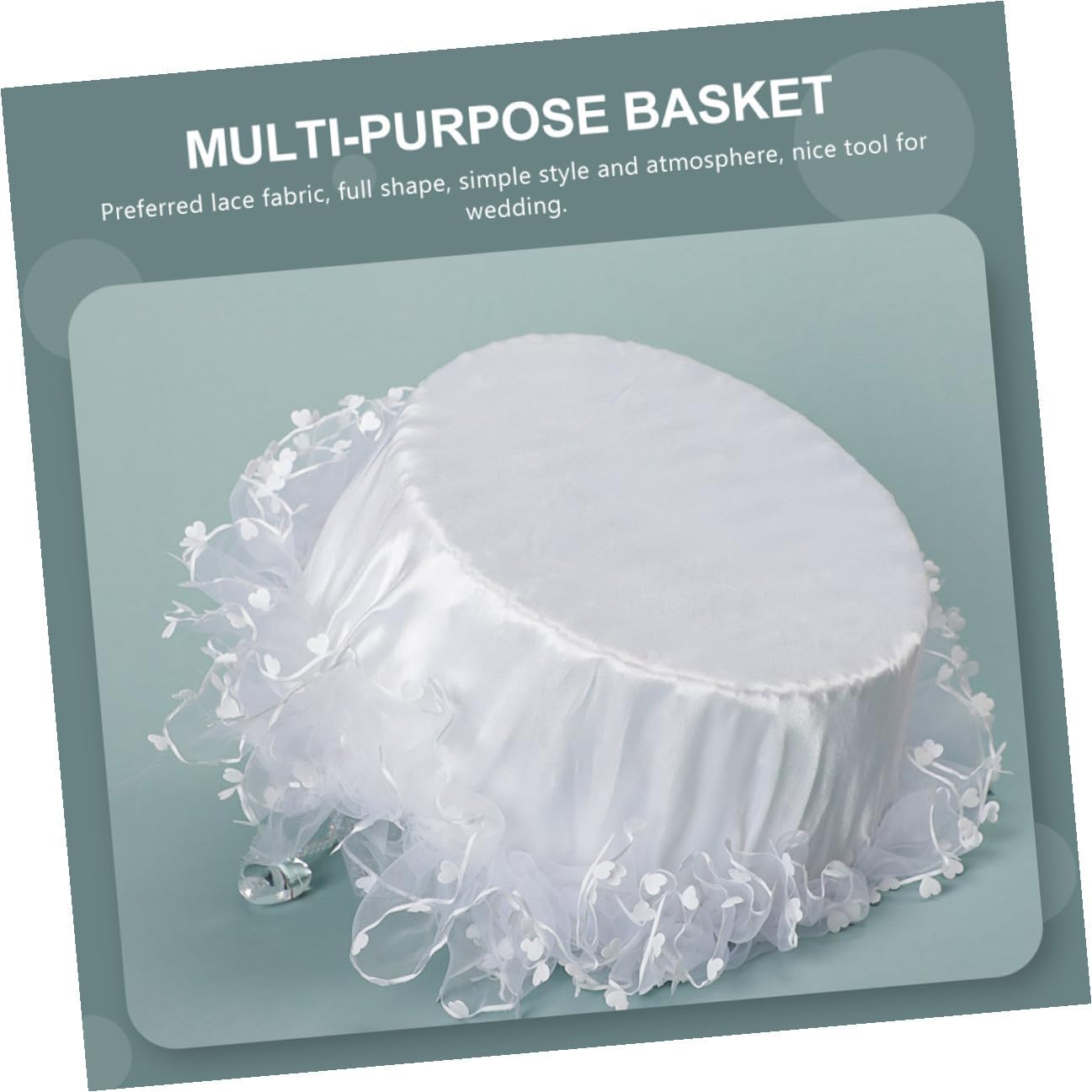 Beaupretty Lace Heart Wedding Basket with Detachable Handle, White Flower Girl Basket Handheld Flower Holder for Ceremony Supplies and Photography Props
