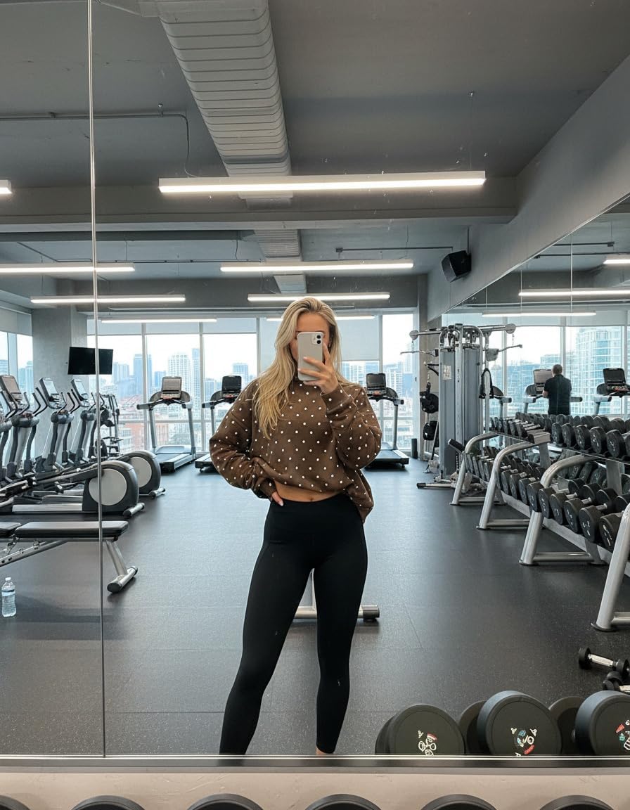 Womens Polka Dot Hoodie Oversized Fleece Long Sleeve Drop Shoulder Graphic Print Aesthetic Hooded Sweatshirt Trendy - Image 3