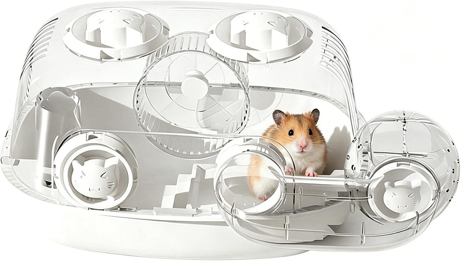 Clear Hamster Cage - Transparent Animal Habitat House with Tunnel - Small Animal Habitat Enclosure - for Hedgehog Hamster Dwarf Gerbil Chinchilla Bunny Ferret