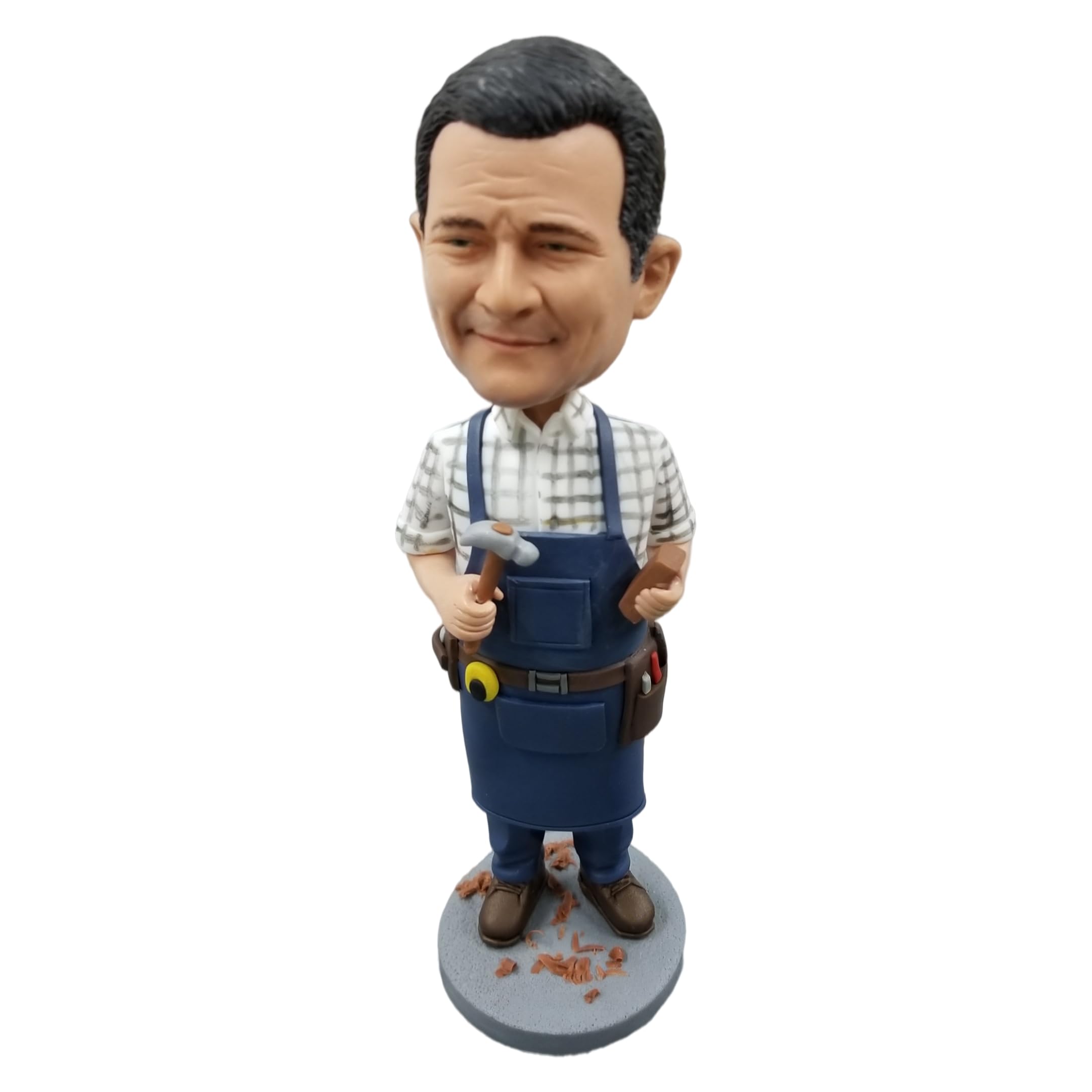 Figurine 3D personnalisée Bobbleheads de photo Bobbleheads - Figurine de charpentier masculin - Décoration de bureau - Cadeaux pour charpentiers, bricoleurs, fête des pères, amateurs de
