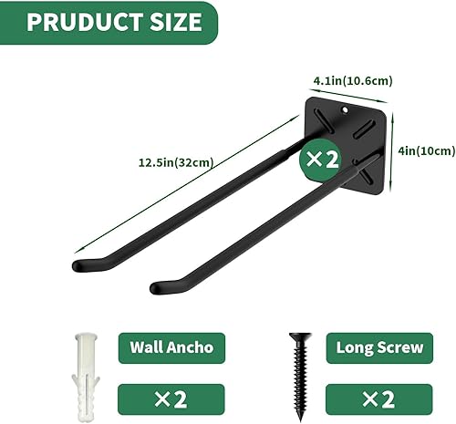 Miniatura 2 de OLORLEN Organizador de pared de garaje resistente, organizador de herramientas de jardín con 2 ganchos, estantes de acero para herramientas de