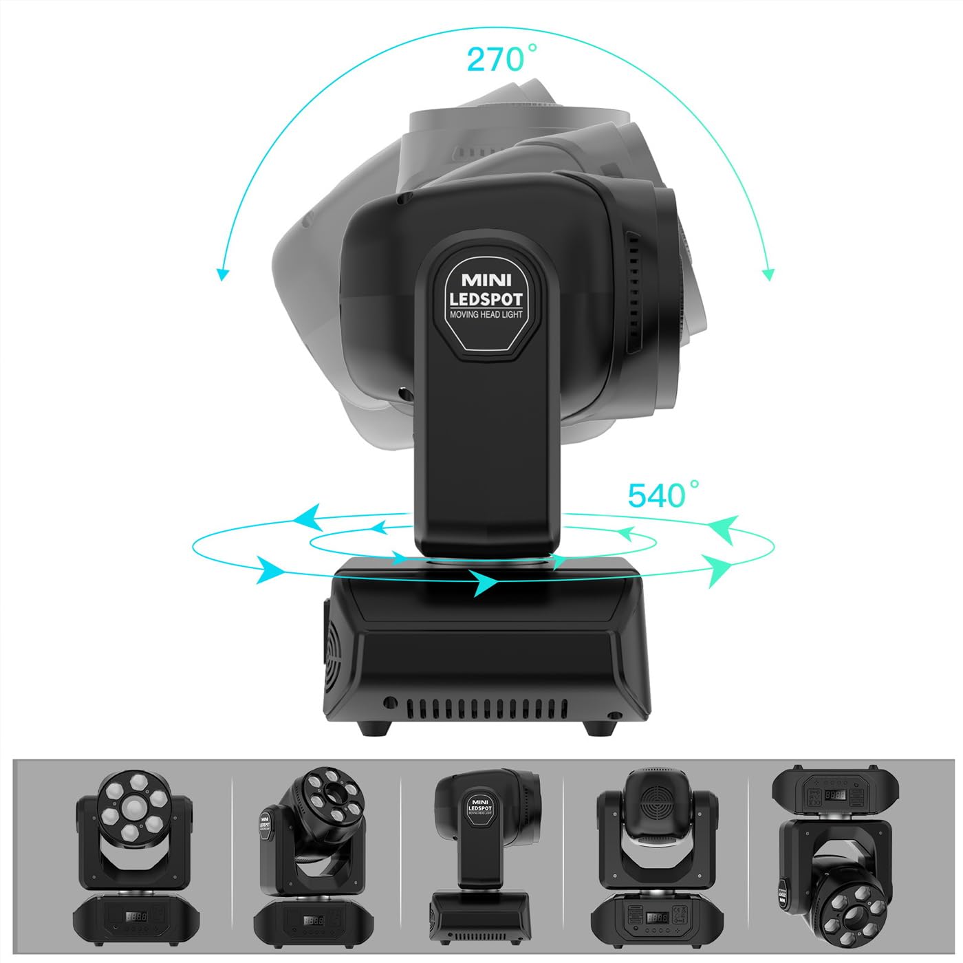 Attrezzatura per luci a Testa Mobile per DJ, Luce stroboscopica a LED con Controller DMX, Telecomando, Rotazione Orizzontale di 540° e Verticale di 270°, luci da Discoteca per Interni per Feste 1pcs