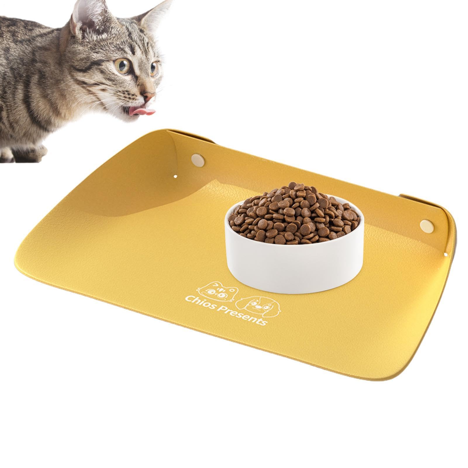 Pet Feeding Mat, 12x18" Non-slip Leather Dog Food Mats for Floors, Semi-Enclosed Waterproof Oil-Resistant Cat Dog Placemat, Easy Clean Mat for Kitchen, Dining Room, Entryway