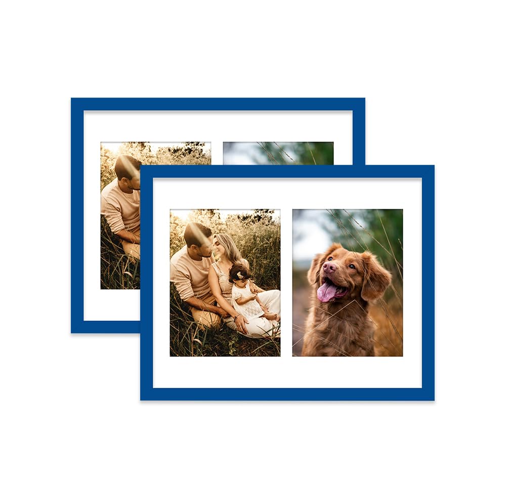 Blue Multi Photo Frame - Holds 2 x 8x6 Pictures, Family Collage Picture Frame for Wall Display, 14x11 Frame size, Set of 2