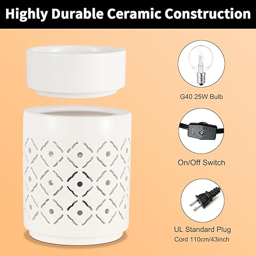 Miniatura 5 de Calentador de cera de cerámica, calentador de cera de velas, luz nocturna, derretidor de cera eléctrico 2 en 1 y calentador de fragancias para
