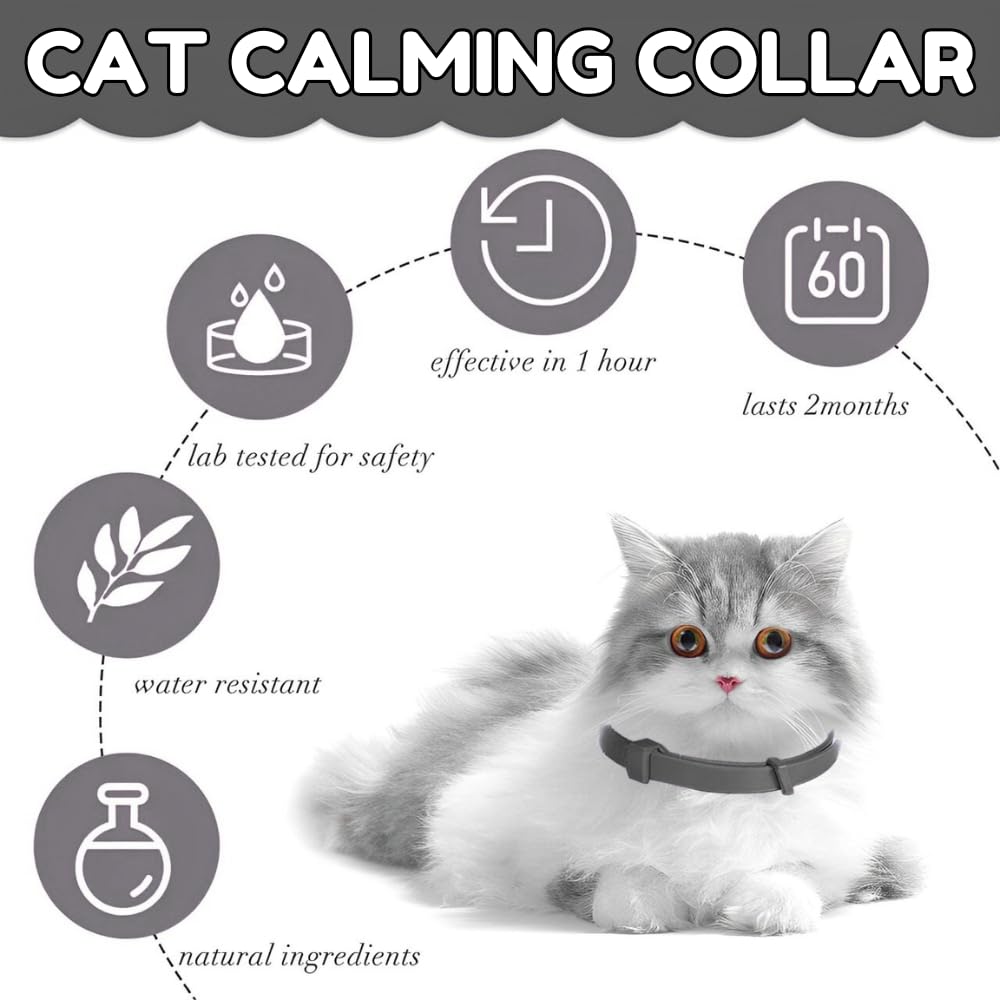 Calming Collar for Cats Pheromone 120 Day Anxiety Relief 4 Pack Adjustable Waterproof Breakaway Safety Buckle Helps Stop Spraying Scratching Meowing for Travel & Vet Visits (Grey) - image 5
