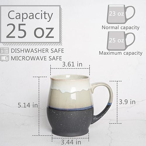 Miniatura 2 de Bosmarlin Taza de café de cerámica extragrande, 25 onzas, apta para lavavajillas y microondas, taza de té grande de gran tamaño para oficina y