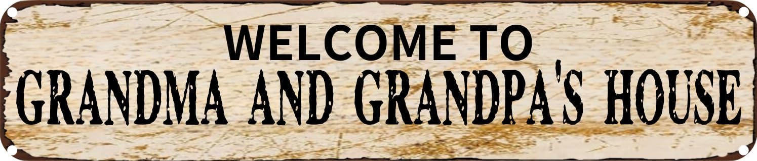 Vintage Tin Sign Retro Metal Wall Decor Welcome To Grandma and Grandpa's House Rustic Aluminum Plaque for Home,Bar,Kitchen,Garage,Man Cave 4x16 Inch