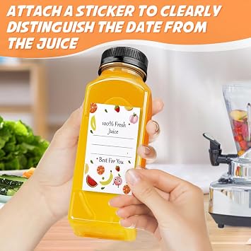 Leaflai Juice Bottles - 12oz Bottles with Lids, 6 pcs Plastic Juice Containers with Caps Reusable Drink Containers for Juice Milk Coffee Water Smoothie and Other Beverages Christmas gifts
