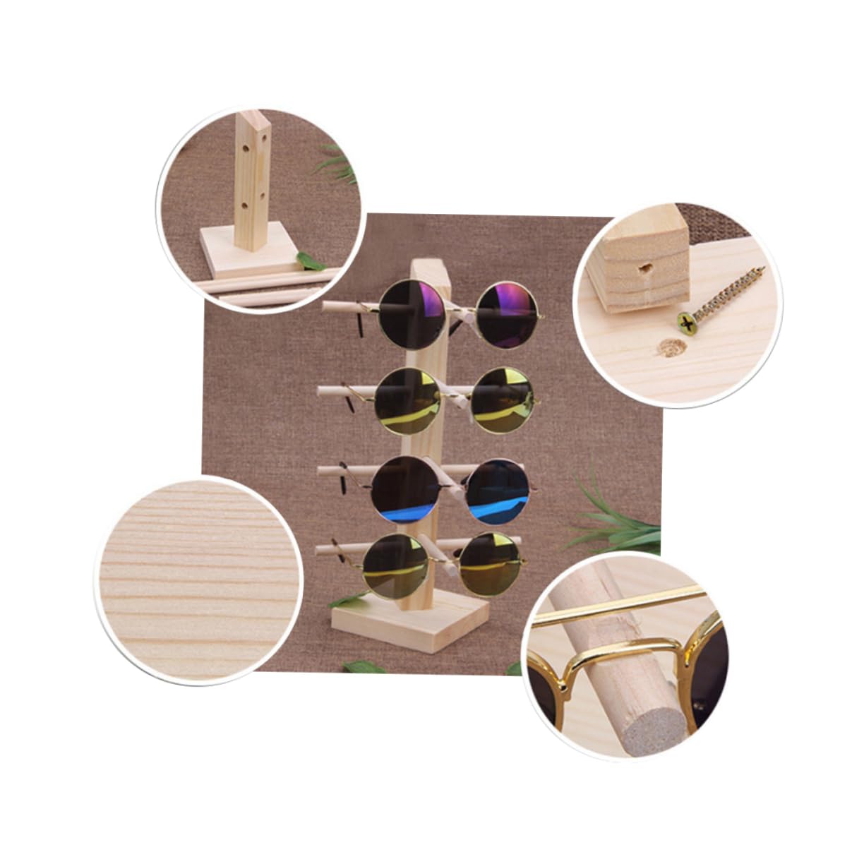 Ciieeo Wooden Four Layer Eyeglasses Display Rack Sturdy Sunglasses Organizer Stand Pine Glasses Holder for Stylish Eyewear Storage and Display Stores Homes