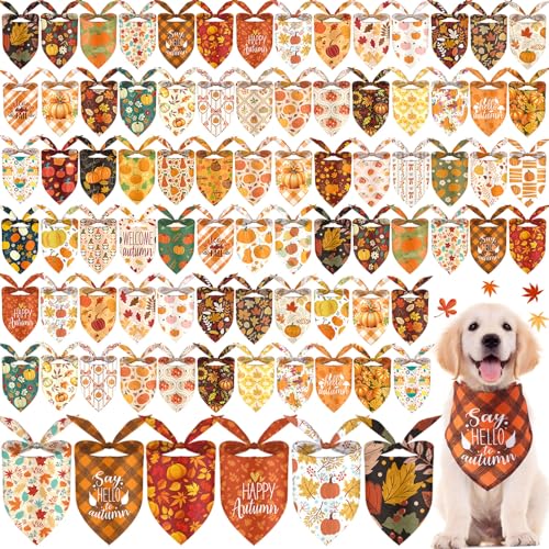 50PC Fall Dog Bandanas Bulk Autumn Pet Costume Pumpkin Maple