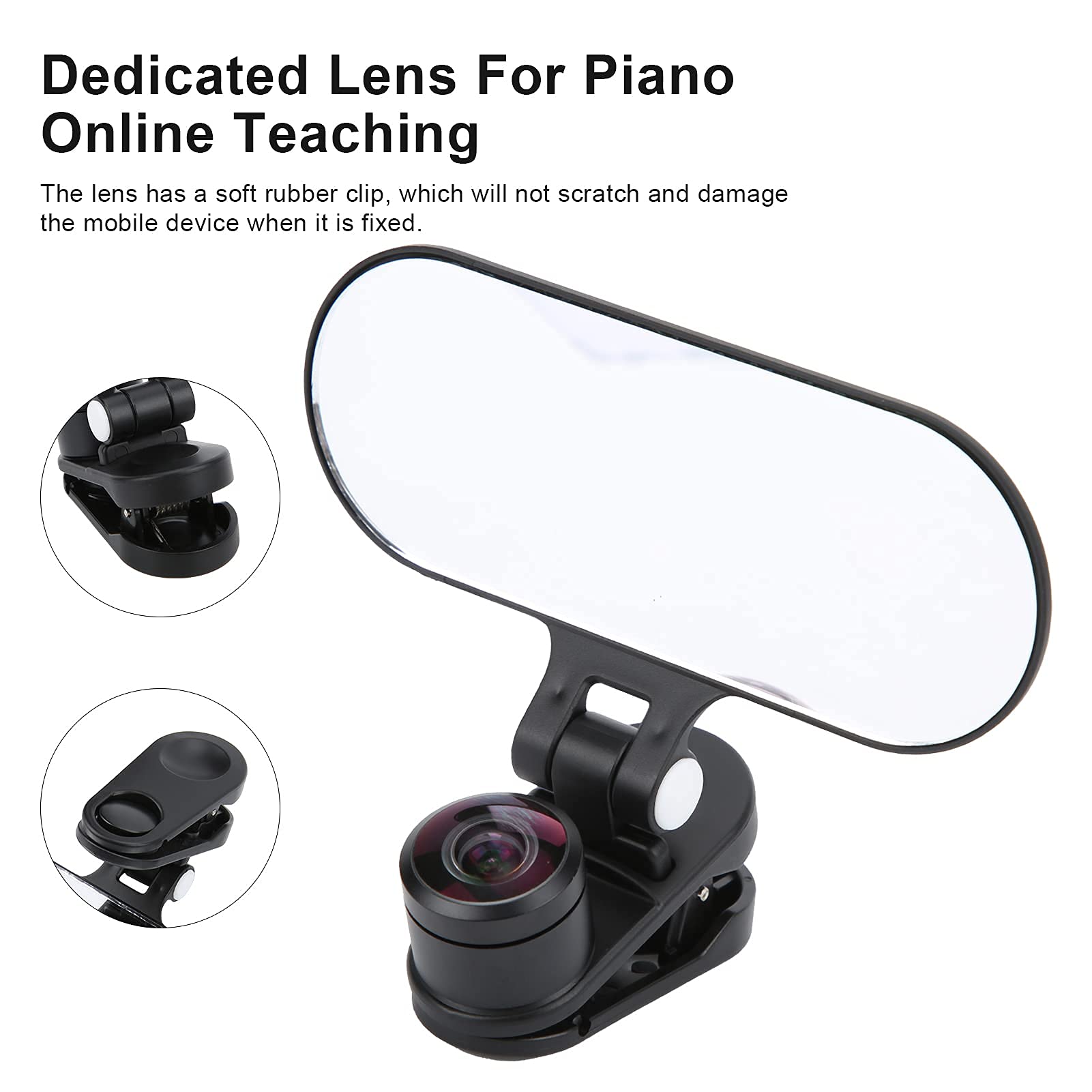 Obiettivo di Classe Online Obiettivo Fisheye a Clip Obiettivo Grandangolare Dedicato per L'insegnamento del Pianoforte con Effetto Video Mirroring dello Schermo a Doppia Divisione