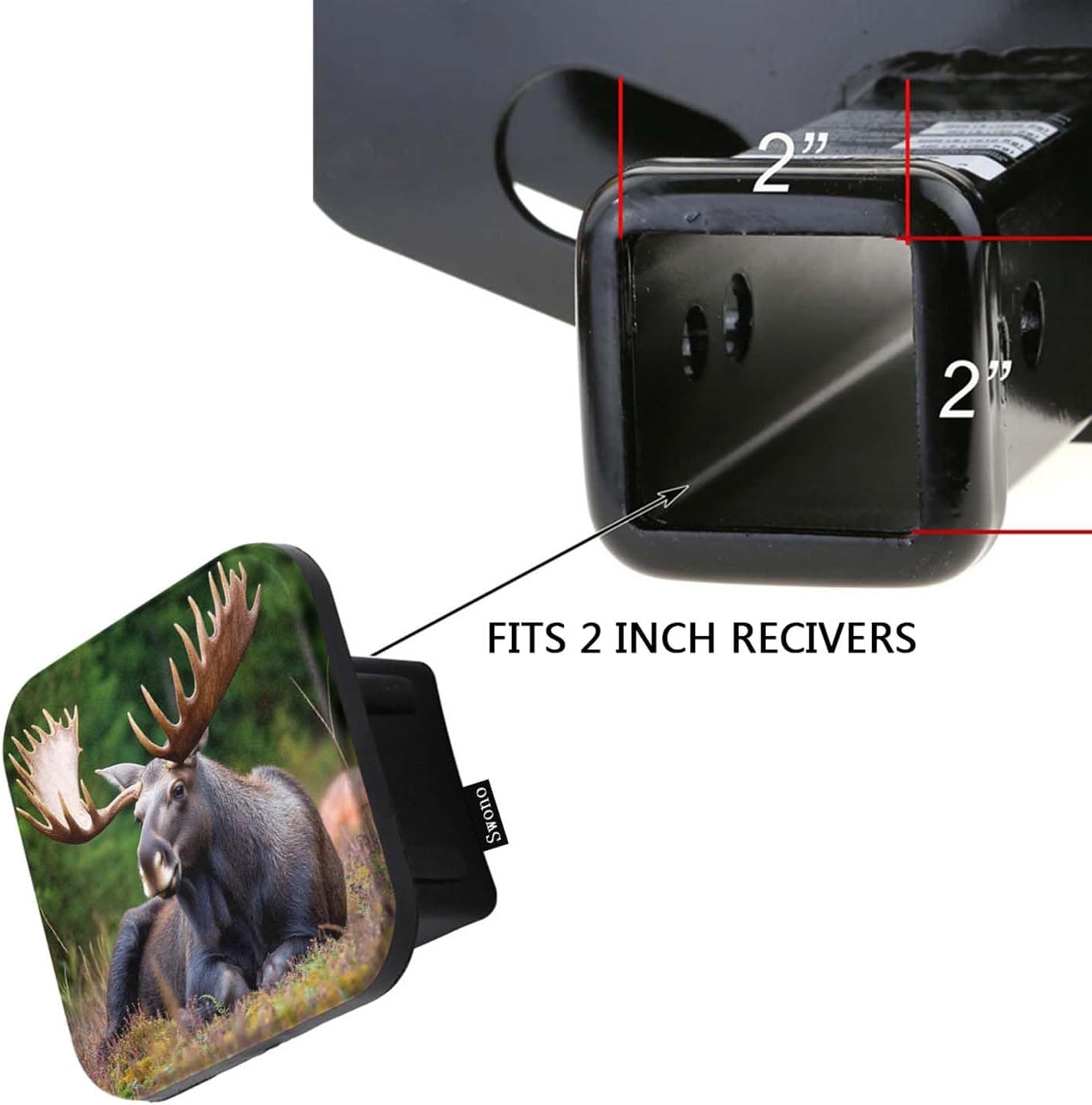 Swono Moose Tow Hitch Covers Jungle Autumn Animal Deer Moose Antler in Grass Sturdy Rubber Hitch Cover 2 Inch Trailer Hitch Cover Plug Cap Insert for Most Trucks SUV RV and Cars image 3