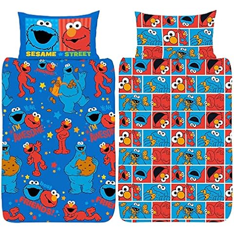 Sesame Street Single Duvet Cover - Elmo & Cookie Monster Best Friends Design - Official Reversible Bedding Set - Polycotton Cover