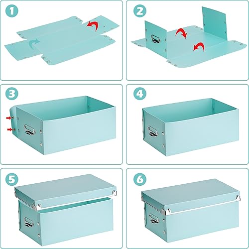 Miniatura 7 de HYUNLAI - Paquete de 4 cajas de almacenamiento decorativas con tapa con asas cierre de pernos a presión a prueba de humedad plegables para ahorrar