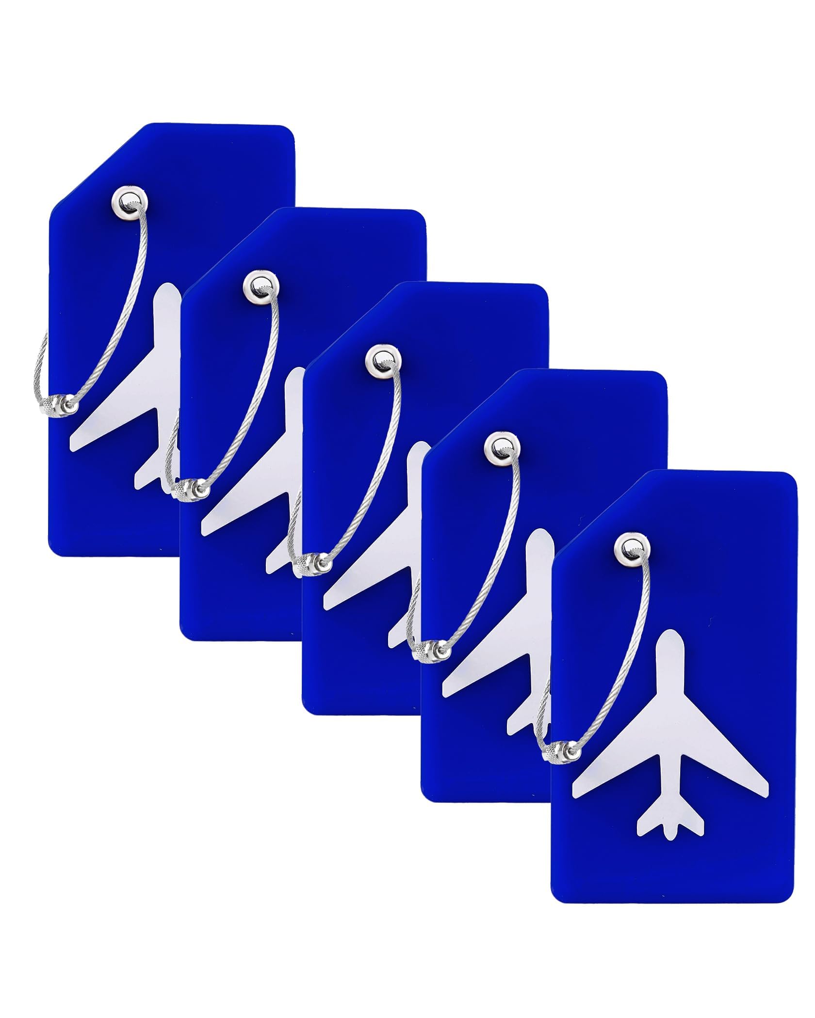 5 Pack Silicone Luggage Tag for Suitcases with Stainless Loop, TSA Approved, Privacy Protection Travel Essentials Bag Tags by Gostwo, Blue