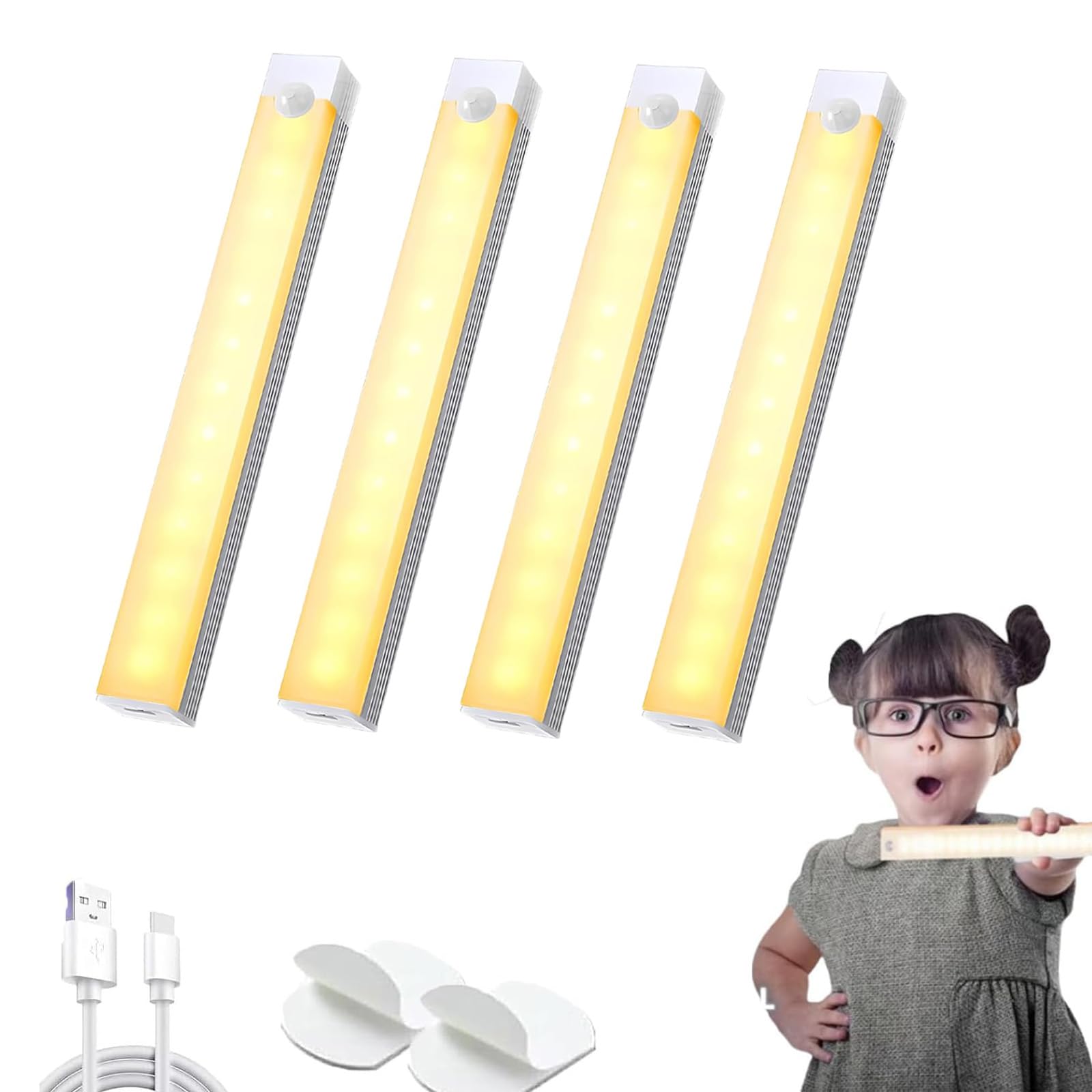 Punch-Free Smart Sensor Magnetic Rechargeable LED Lights, Under Cabinet Lighting, Motion Sensor Light Indoor, Stick on Lights, Wireless Closet Lights for Kitchen, Stairs, Wardrobe (30cm*Warm)