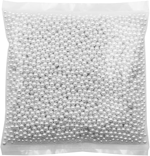 INSPIRELLE Perlas de imitación de ABS pulido blanco de 0.197 in sin perforar para rellenos de jarrón, 3800 cuentas redondas de imitación sin agujero