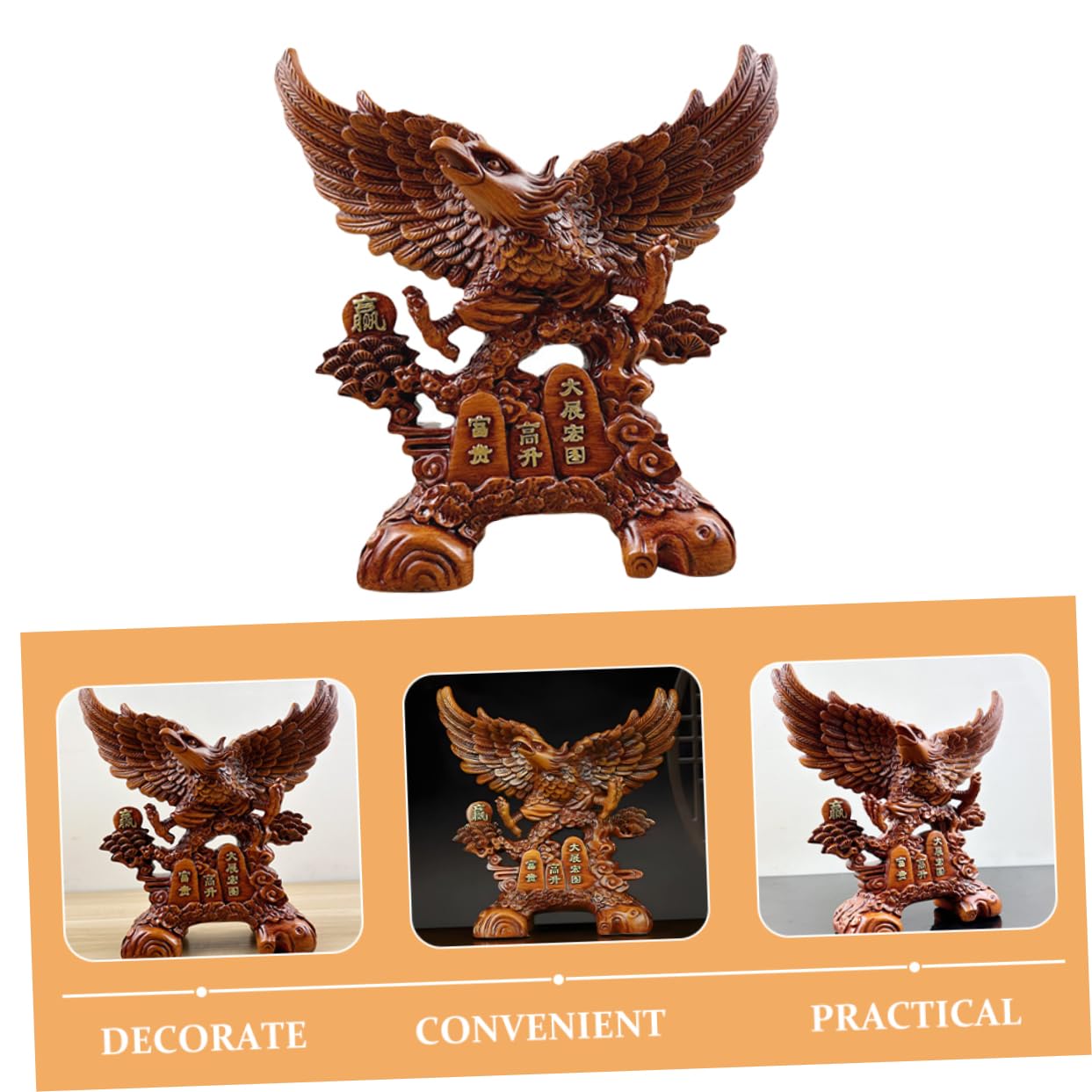 Amazon｜Toyvian 木彫りの鷲の置物 ワシの彫刻 中国の鳥の像 テーブル