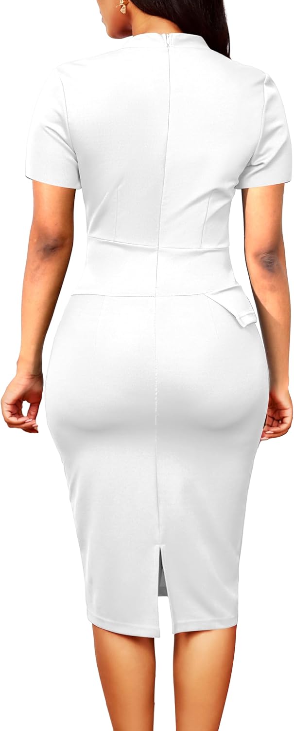 SxClub Business Dresses for Women Elegant Long Sleeve Bodycon Pencil Knee Length Formal Dress for Evening Cocktail - Image 2