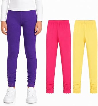 Bienzoe Girls Athletic Leggings 3-Pack Stretch Full Length