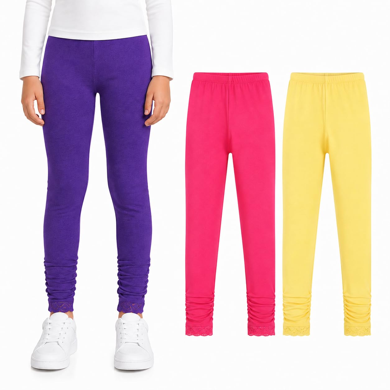 Bienzoe Dziewczęta Szkoła Yoga Legginsy: Dzieci Bawełna Stretch Taniec Rajstopy 3Szt Pack