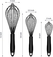 Vista 6 de Batidor de silicona apto para lavavajillas, diseño sellado impermeable, juego de 3, batidores de cocina profesionales para cocinar antiarañazos