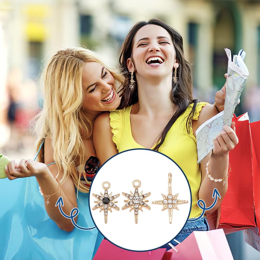 PH PandaHall 60pcs Star Charms North Star Cubic Zironia Pandent 3 Style Star Pendant 8 Pointed Star Charm Rhinestone Pendant for Making Bracelets Necklace Jewelry - Image 6