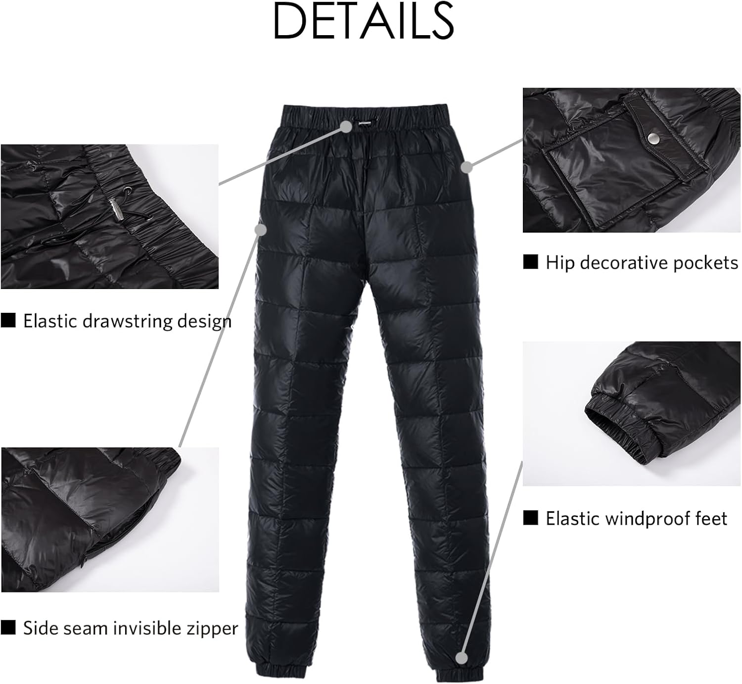 Down Pants, Men's Winter Warm Loose Utility Puffer Pants, Outdoor Insulation Compression Ski Snow Pants - Image 6