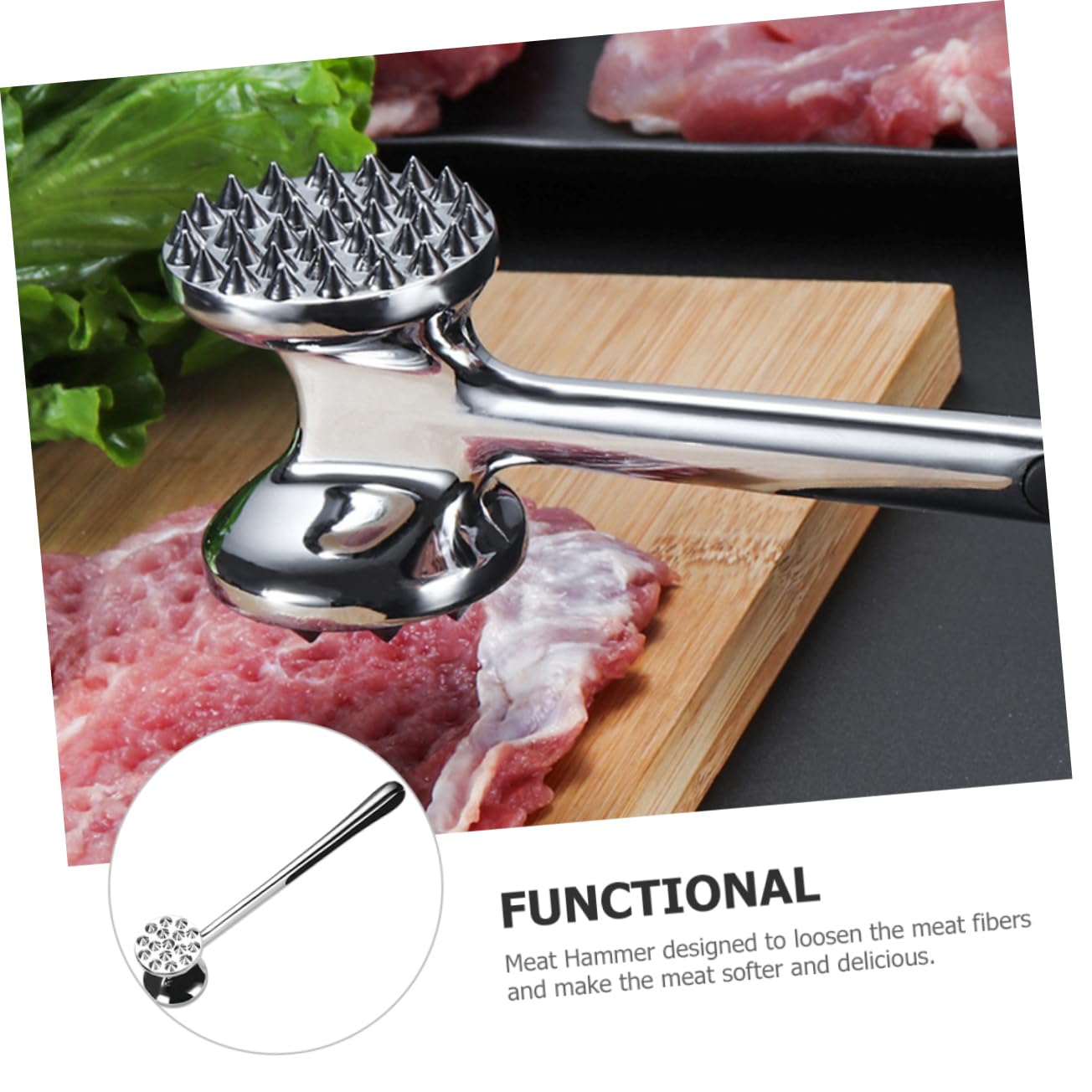 Cabilock Meat Tenderizer Mallet with Dual Sided Nails Heavy Duty Meat Pounder Tool for Tenderizing Steak Chicken Fish Easy to Store with Non Skid Handle