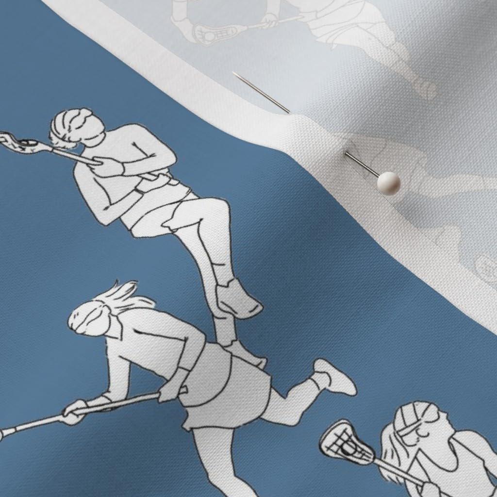 Spoonflower Fabric - Lacrosse Medium Blue Women Sports Girl High School Exercise Printed on Petal Signature Cotton Fabric by The Yard - Sewing Quilting Apparel Crafts Decor