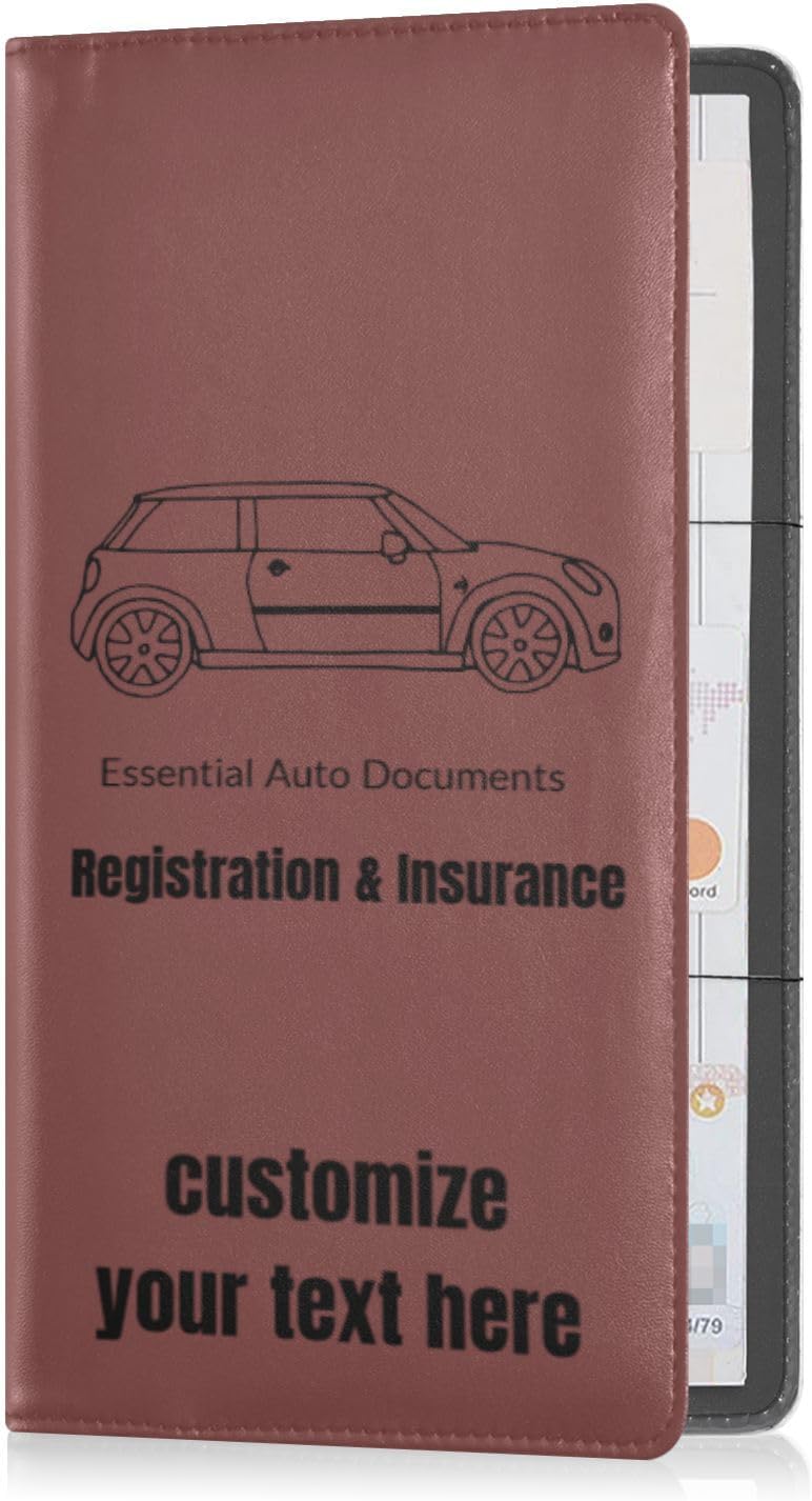 KLL Custom Premium Leather Car Registration and Insurance Holder Personalized Men Women Wallet Accessories Case for Documents, Cards, License Red Brown