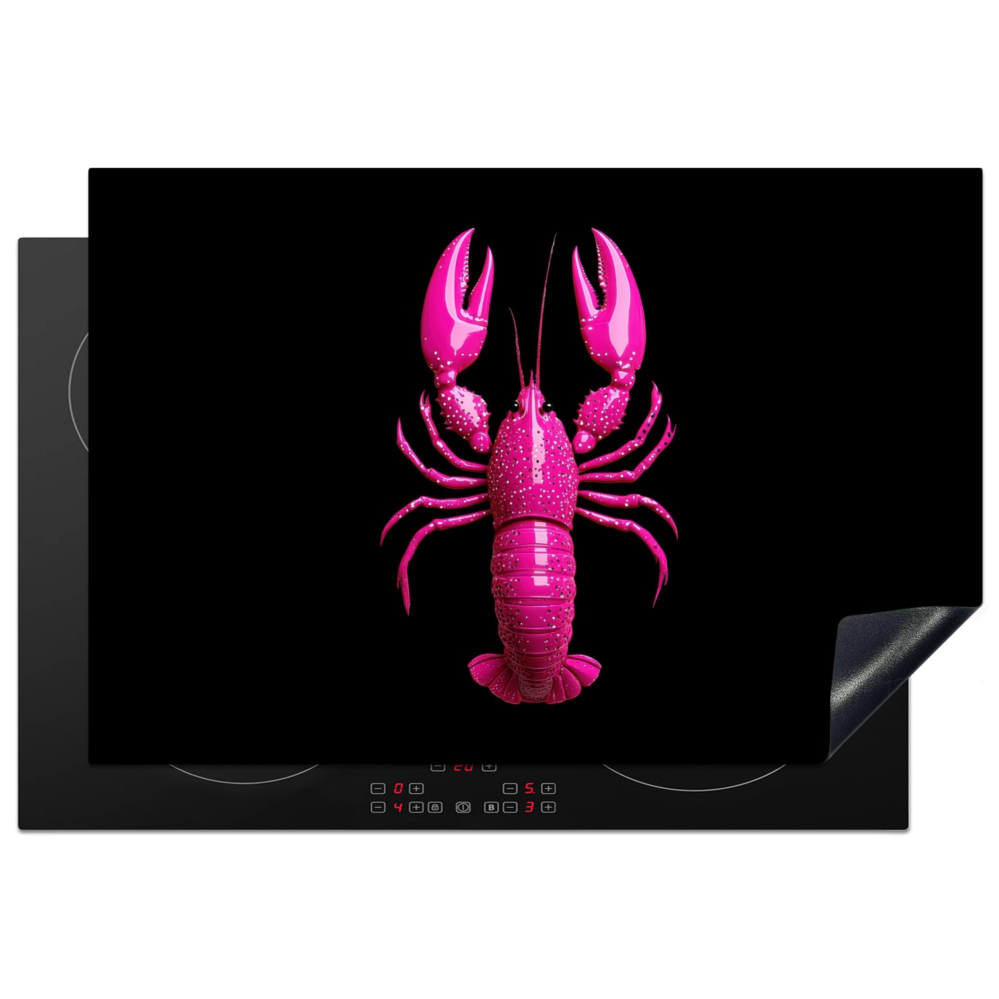 KitchenYeah© Induction Hob Protector Mat 20.1"x30.3" / 77x51 cm Cooker Top Protectors Cover Ceramic Covers Electric Hobs Vinyl Lobster - Bright Pink - Dots - Eye-Catching