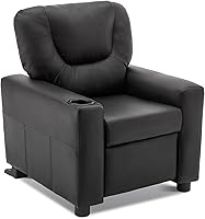 Vista 1 de MCombo Silla reclinable infantil con portavasos para niños y niñas, sofá con reposabrazos y soporte para tazas para niños pequeños, piel sintética