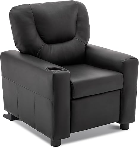 MCombo Silla reclinable infantil con portavasos para niños y niñas, sofá con reposabrazos y soporte para tazas para niños pequeños, piel sintética