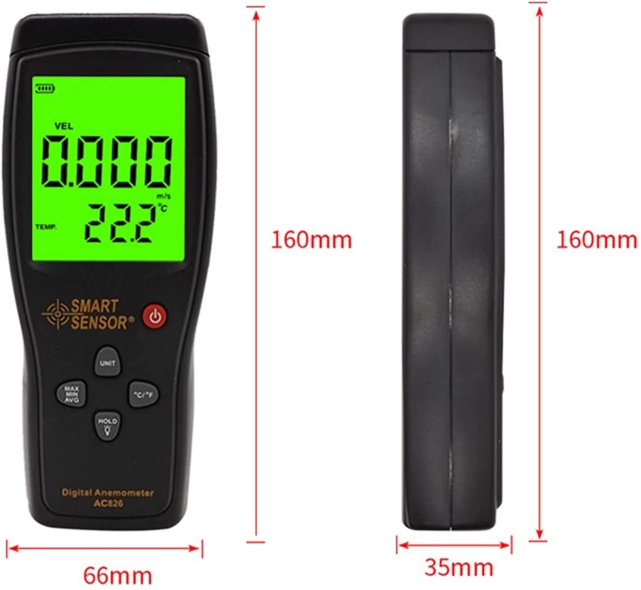 WJJ TESTADOR Digital, AS836 Pantalla LCD Digital Dividido Anemómetro Medidor de Velocidad del Viento Medidor de medición científica