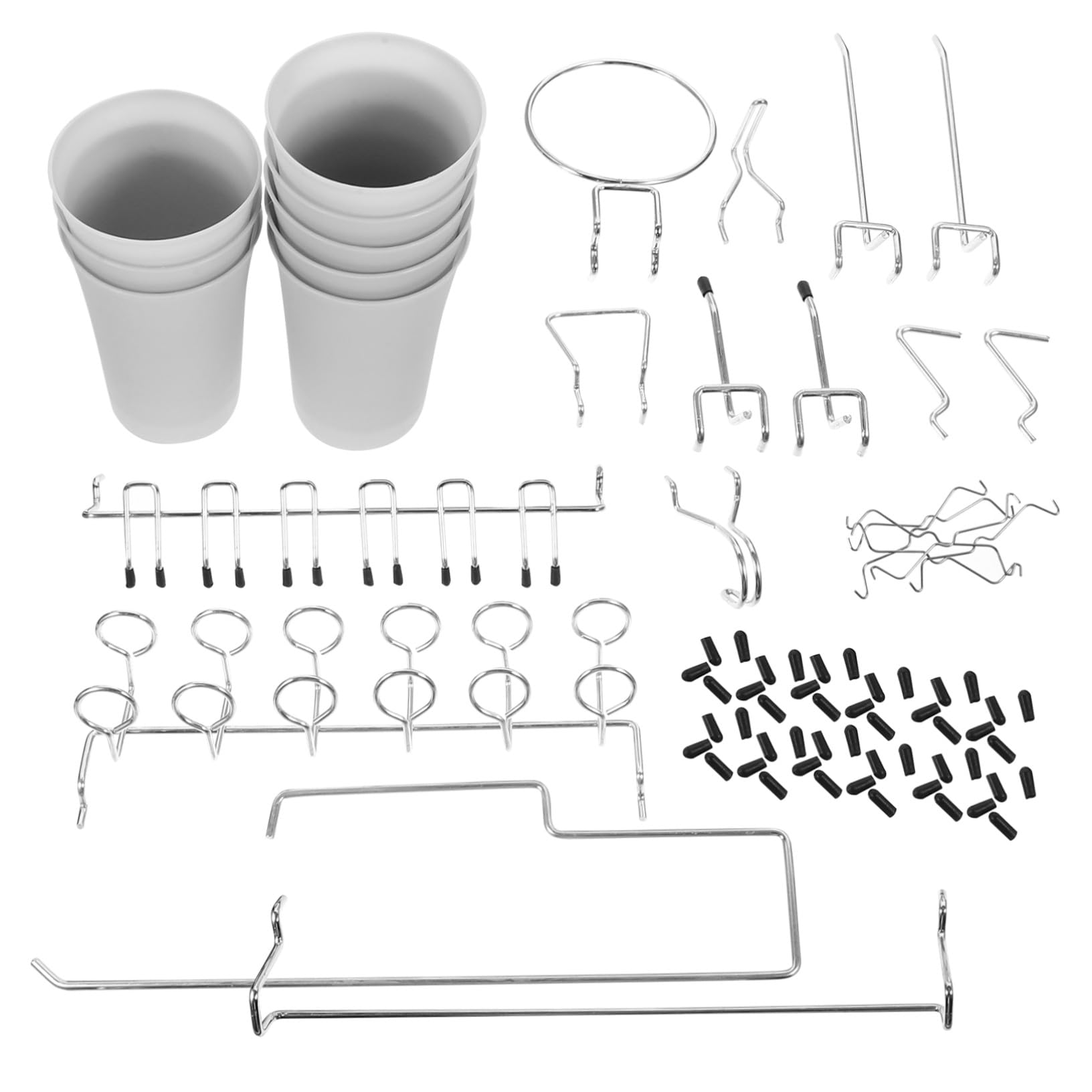 PRETYZOOM Set di Ganci per Pannelli Forati in Acciaio Inox Argento | Forme Arrotondate Assortite, Accessori per Organizer da Parete, Uso in Cucine e Uffici