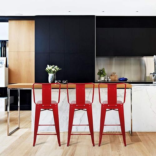 Miniatura 11 de GIA Taburete de metal con respaldo medio de 24 pulgadas de altura de mostrador con asiento de madera oscura, 1 paquete, color negro Negro -,Blanco