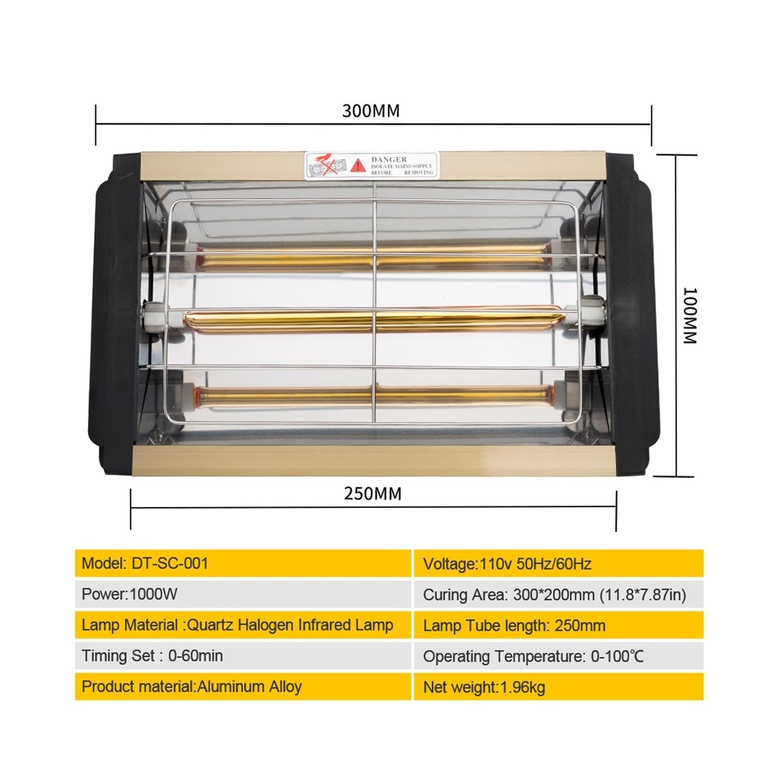 Vernice per auto da 1000 W, lampada a infrarossi a onde corte per carrozzeria, lampada di vernice portatile, riscaldatore alogeno, lampada a vernice a infrarossi
