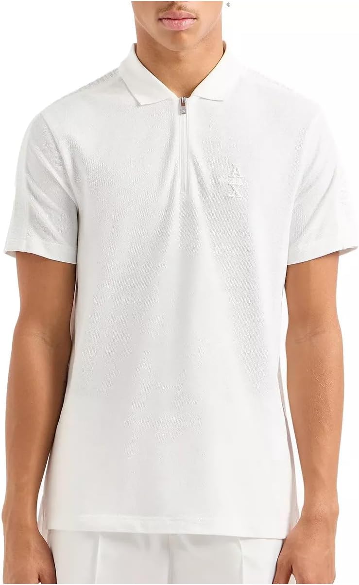 Armani Exchange Mens Stacked Logo Cotton Piquet Zip Up Polo - Image 2
